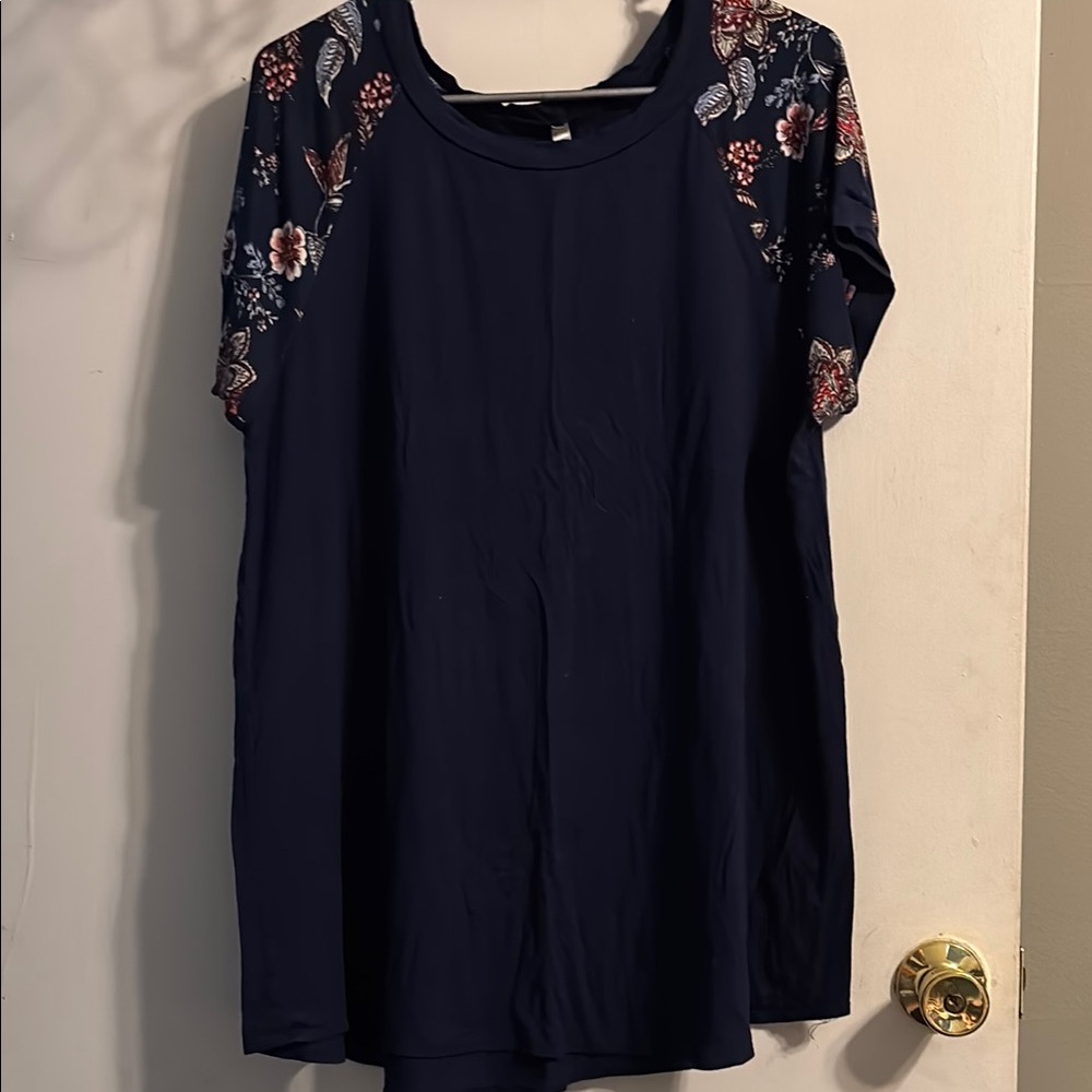 Floral Sleeve Navy Women's Top